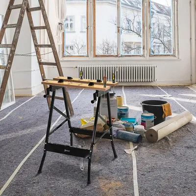 Produktbild von Sweiko Verstellbare Werkbank, Hobelbank, Werktisch, Stahl, MDF, Natur, Schwarz, 60,5 x 62,5 x 78,5 cm