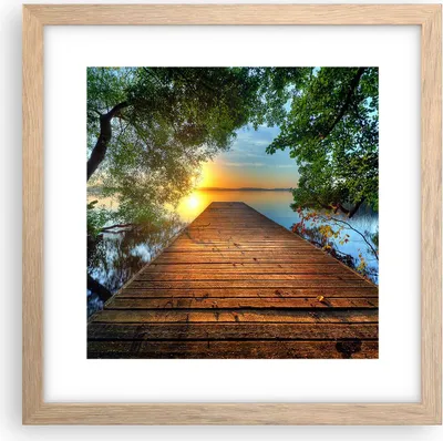 Produktbild von Gerahmtes Poster - Rahmen in heller Eiche - Brücke See - 30x30 cm - Wand Bild - Wanddeko - Wandbilder - Kunstposter - Wandposter - Bilderrahmen - Bilder - Kunstdruck - Wandbild - P2NAC30x30-3528