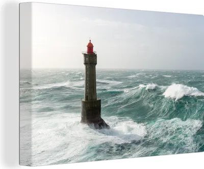 Obrázok produktu pre OneMillionCanvasses® - Maľba na plátne - Obraz na plátne Nástenná maľba na plátne - Francúzsky maják La Jument medzi vlnami - 150x100cm - Fotografia
