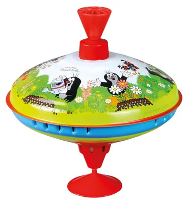 Produktbild von Lena tin Toys 52249 - Brummkreisel Ø19 cm Der kleine Maulwurf, Metall Kreisel, Schwungkreisel aus Blech, klassischer Pumpkreisel, Blechkreisel mit Spitze, Spielzeugkreisel für Kinder ab 18 Monate