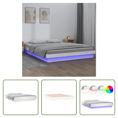 Produktbild von The Living Store Massivholzbett mit LEDs Weiß 140x190 cm