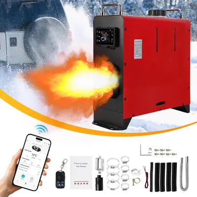 Obrázok produktu pre ISOISL 8kW dieselový parkovací ohrievač 12V/24V s aplikáciou cez Bluetooth, 4 výstupmi vzduchu, LCD displejom a diaľkovým ovládaním, 5-litrová nádrž, určený pre automobily, nákladné vozidlá, karavany a obytné prívesy, červený