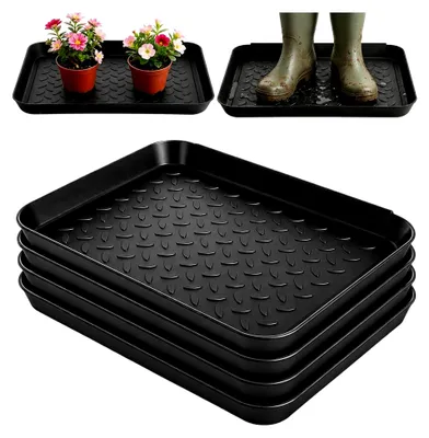 Produktbild von 4er Set Schuhabtropfschalen, 35 x 28 x 3 cm, Kunststoff mit Rutschfester Unterseite und Hohem Rand für Nasse und Schmutzige Schuhe, Auch als Haustiermatte Nutzbar