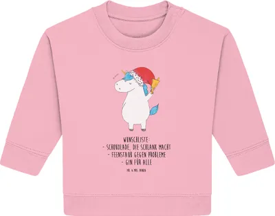 Produktbild von Mr. & Mrs. Panda Organic Baby Pullover Einhorn Weihnachtsmann 12. - 18. Monat - Baumwolle Pink - Geschenk, Weihnachten, Nikolaus, Gin, Schokolade, Einhörner, Unicorn