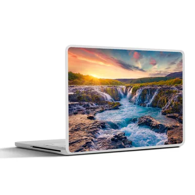 Produktbild von MuchoWow® Laptop Aufkleber Sticker Cover Wasserfall - Pflanzen - Moos - Landschaft - Sonnenuntergang - Fels 31x22.5 cm - Laptop-Deko