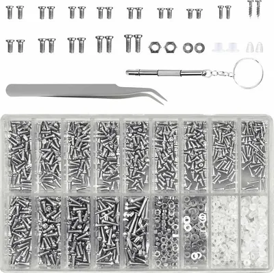 Produktbild von 1000-teiliges Brillenreparaturset, Sonnenbrillenschrauben, verschiedene kleine Schrauben, Reparaturwerkzeugset für optische Brillen mit Schraubendreher und Pinzette für die Reparatur von Uhren und Elektronik?