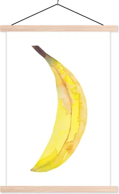 Produktbild von MuchoWow® Textilposter Banane - Obst - Aquarell 120x180 cm mit holzfarbenen Rahmen - Textil-Plakat