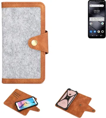 Produktbild von K-S-Trade Handyhülle kompatibel mit Gigaset GS110 Schutzhülle Filz-Hülle Kunst-Leder hellgrau braun (1x)