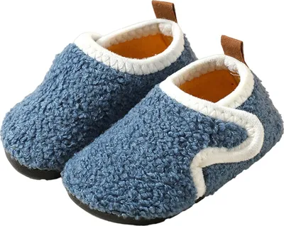 Image de ASKSA Enfants Doublure en Toison Foam Pluesch Pantoufles en Coton Antidérapant Chausson, Bleu, Taille : 30-31