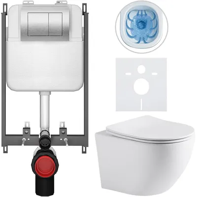 Productafbeelding van Toiletset Podomítkový Cesso - wit, mat - bedieningsknop Prime/Maxio, zilver - voor inbouw - 49x36 cm