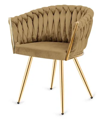 Produktbild von r Samtstuhl mit Steppung & Armlehnen - bequemer Polsterstuhl für Esszimmer, Wohnzimmer oder Büro, glamouröses Design, robuste Metallbeine, verschiedene Farbvarianten (Sand)