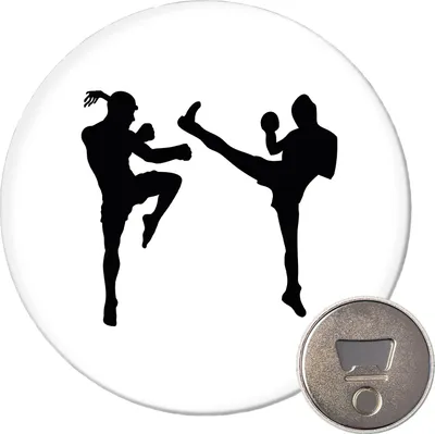Produktbild von Huuraa Magnet Kickboxen Silhouette 59mm Kühlschrankmagnet rund Flaschenöffner Geschenkidee