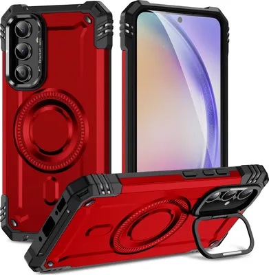 Produktbild von Magnetisch Hülle für Samsung Galaxy A54, Heavy Duty Militärischer Stoßfest Handyhülle Kamera-Ringständer Rot