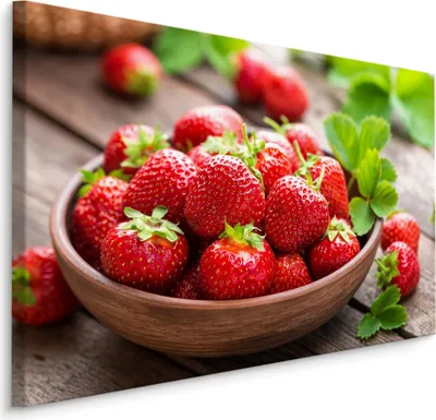 Produktbild von Fabelhafte Canvas LEINWAND BILDER 70x50 cm XXL Kunstdruck Obst Erdbeeren Blätter Holz