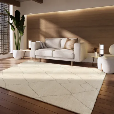 Immagine prodotto di Tappeto soggiorno a pelo corto geometrico motivo scandinavo tinta unita astratto beige dimensioni 120x170 cm