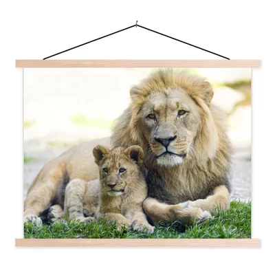Produktbild von MuchoWow® Textilposter Löwe - Jungtier - Porträt 150x113 cm mit holzfarbenen Rahmen - Poster