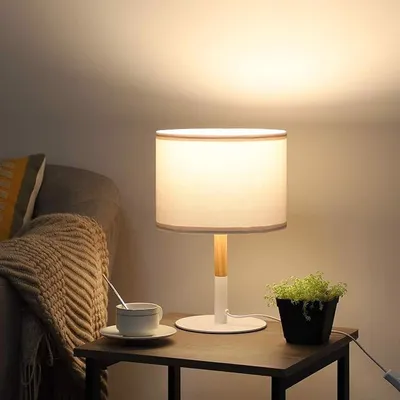 Zdjęcie produktu dla Lampka Nocna Z Drewna Z Lnianym Abażurem E27