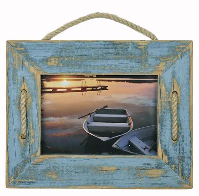 Immagine prodotto di Mein Landhaus Schnurrahmen Singel 13x18 cm cornice portafoto azzurro sky in legno riciclato con corda