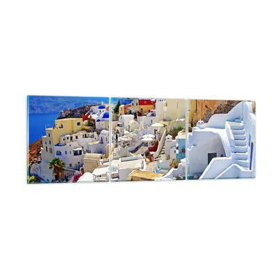 Produktbild von Bilder auf glas - Griechenland insel tourismus santorini - 120x40cm - Glasbilder - Wandbilder - Kunstdruck - Wanddekoration aus Glas - Glas Bilder - Wandbild auf Glas - GCA120x40-2651