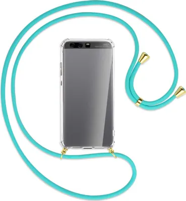 Produktbild von Handykette Backcover-Schutzhülle mit Band (Metall goldfarben) für Huawei P10 Plus - türkis