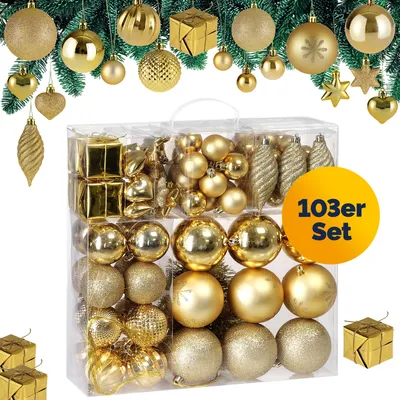 Produktbild von CASARIA® Weihnachtskugeln 103er Set Christbaumkugeln Weihnachtsbaumkugeln Weihnachtsbaumschmuck, Farbe:gold