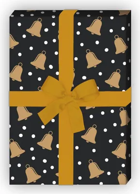 Produktbild von Schönes Winter Weihnachtspapier mit Glocken und Schneeflocken, grau schwarz - G9868, 32 x 48cm