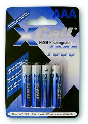Obrázek produktu pro XCell 117313, Dobíjecí baterie, AAA, Nikl-metal hydridová (NiMH), 1,2 V, 4 kusů, 1000 mAh