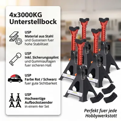 Produktbild von Mucola Wagenheber 2x3000KG Abstellböcke Unterstellbock Höhenverstellbar Rangierwagenheber Abstellbock PKW Auto Heber - Schwarz/Orange
