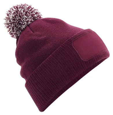 Image de Bonnet à pompon unie Beechfield Snowstar, imprimable FK1521 (taille unique) (bordeaux/blanc naturel)