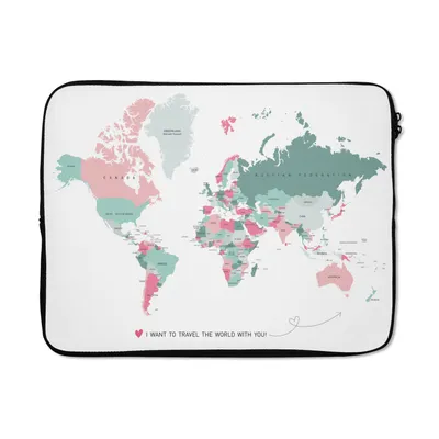 Produktbild von MuchoWow® Laptop Hülle 15 Zoll Weltkarte - Liebe - Rosa Laptoptasche - Laptoptasche - Sleeve - Rundum-Schutz