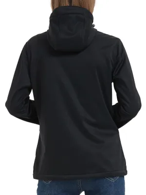 Produktbild von ATLASLAVA Damen Softshelljacke Wasserdichte Atmungsaktive Leichte Fleece Kapuze Übergangsjacke Laufen Wanderjacke, XXL, Schwarz