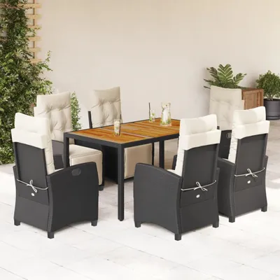 Produktbild von The Living Store 7-tlg. Garten-Essgruppe mit Kissen Schwarz Poly Rattan