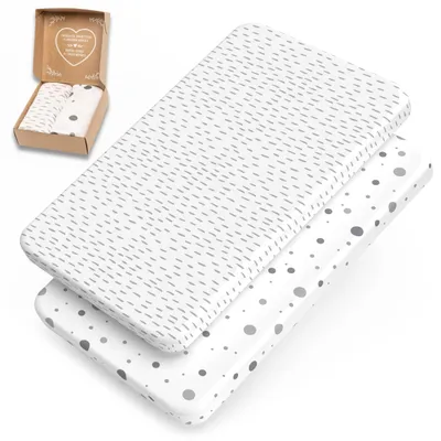 Produktbild von 2er Set Spannbettlaken für Baby aus Baumwolle 90x55 cm auch für 90x50, 90x60, 50x90 - Spannbetttücher für Beistellbett, Babybetten, Stubenwagen