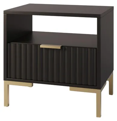 Produktbild von Nachttisch SCHWARZ Gold  42x30x45 cm mit 1 Schublade – Moderne Nachtkommode mit geriffelter Front, Glamour Stil