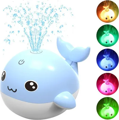 Produktbild von Baby Badewannenspielzeug, Wiederaufladbare Licht Up Wal Bad Spielzeug Sprinkler Badewanne Pool Wasser Brunnen Spielzeug für Kleinkinder Kinder, Blau