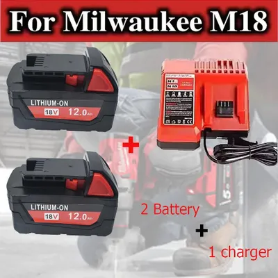 Produktbild von Akku Set für Elektrowerkzeug - M18 18V Li-Ion Akku - Ersatzakku 12,0Ah 12000mAh - 18650 Zellen - Ladegerät Set mit 2 Ladegeräten