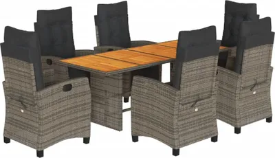Produktbild von vidaXL 9-tlg. Garten-Essgruppe mit Kissen Grau Poly Rattan