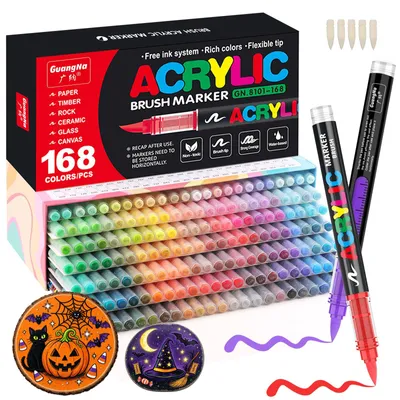 Acrylmarker-Set, 168 Farben, Pinselspitze, für Stein, Holz, Glas