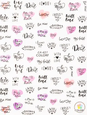 Image de Stickers autocollants pour ongles Valentin Coeurs Inscriptions CA-621