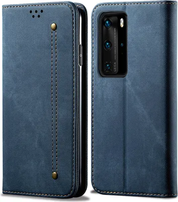 Produktbild von Huawei P40 Pro Hülle, LaimTop Denim Leder Brieftasche Magnetverschluss Flip Bookstyle Schutzhülle mit Standfunktion für Huawei P40 Pro Huawei P40 Pro Blau
