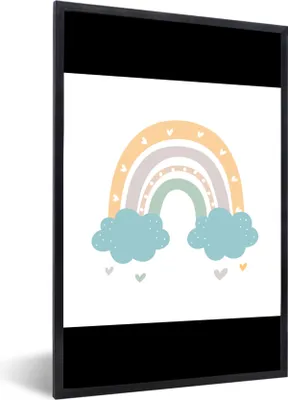 Produktbild von MuchoWow® Gerahmtes Poster Regenbogen - Herzen - Wolken - Punkte - Pastell - Kinder 40x60 cm - Poster mit Schwarzem Bilderrahmen Wandposter Rahmen Foto Bilder - Papierdruck - Wandbilder