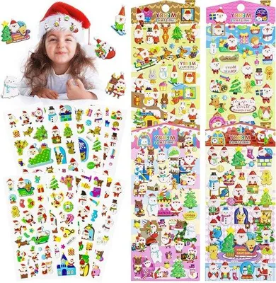 Obrázok produktu pre Vianočné nálepky pre deti – samolepiace trblietavé nálepky do scrapbooku – dekorácia a scrapbooking – balenie s 12 listami