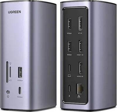 Produktbild von UGREEN USB-C Multifunktions Docking Station Pro, HDMI, USB-A, USB-C, SD/TF, RJ45, Grau