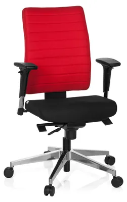 Produktbild von hjh OFFICE Profi Bürostuhl PRO-TEC 350 Ergonomischer Schreibtischstuhl mit Armlehnen (höhenverstellbar) Stoff Schwarz/Rot Drehstuhl für Büro, Zuhause