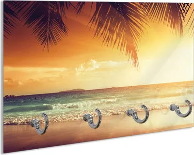 Produktbild von Wallario Handtuchhalter aus Glas, Motiv: Sonnenuntergang am Strand in der Karibik, 30 x 20 cm mit 4 Haken