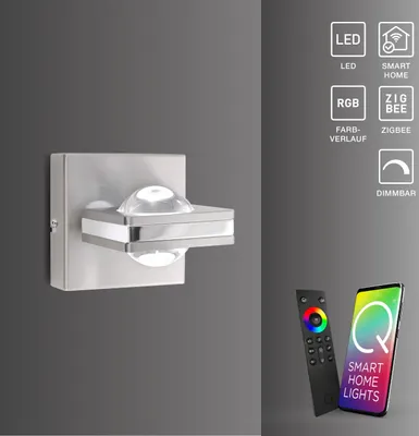 Produktbild von Paul Neuhaus LED Wandlampe Q-FISHEYE Smart Home drehbarer Spot, dimmbar, Fernbedienung Farbwechsel silber Wohnzimmer, Schlafzimmer, Flur 9115-55