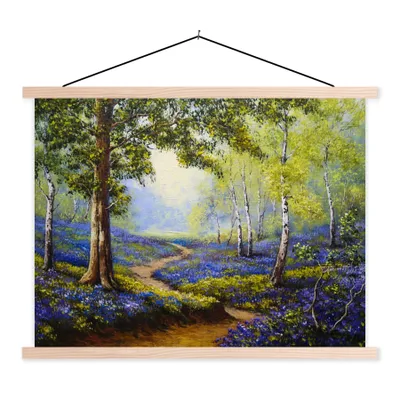 Produktbild von MuchoWow® Textilposter Gemälde - Natur - Wald - Blumen - Ölfarbe 40x30 cm mit holzfarbenen Rahmen - Bilder
