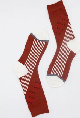 Produktbild von MEGAGROUP 2 Paar Casual Socken Stricksocken Freizeit Größe 39-42 braun und weiß