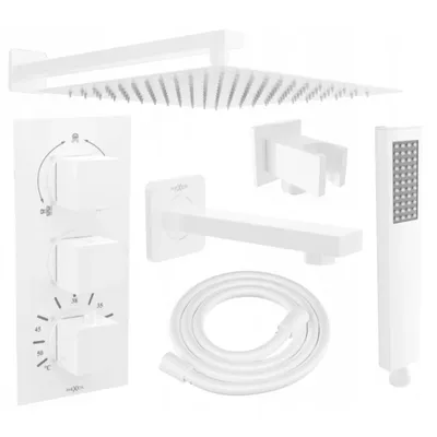 Obrázek produktu pro Mexen Cube DR02 Podomítkový vanový a sprchový set s dešťovou sprchou 25 cm, Bílá - 77503DR0225-20