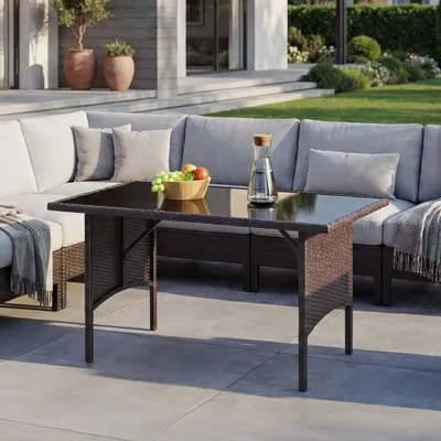 Produktbild von Poly-Rattan Esstisch HWC-G16, Esszimmertisch Gartentisch Tisch, Gastronomie 112x60cm - braun